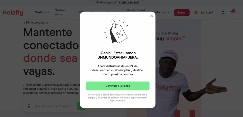 captura de pantalla para explicar como obtener el código descuento holafly