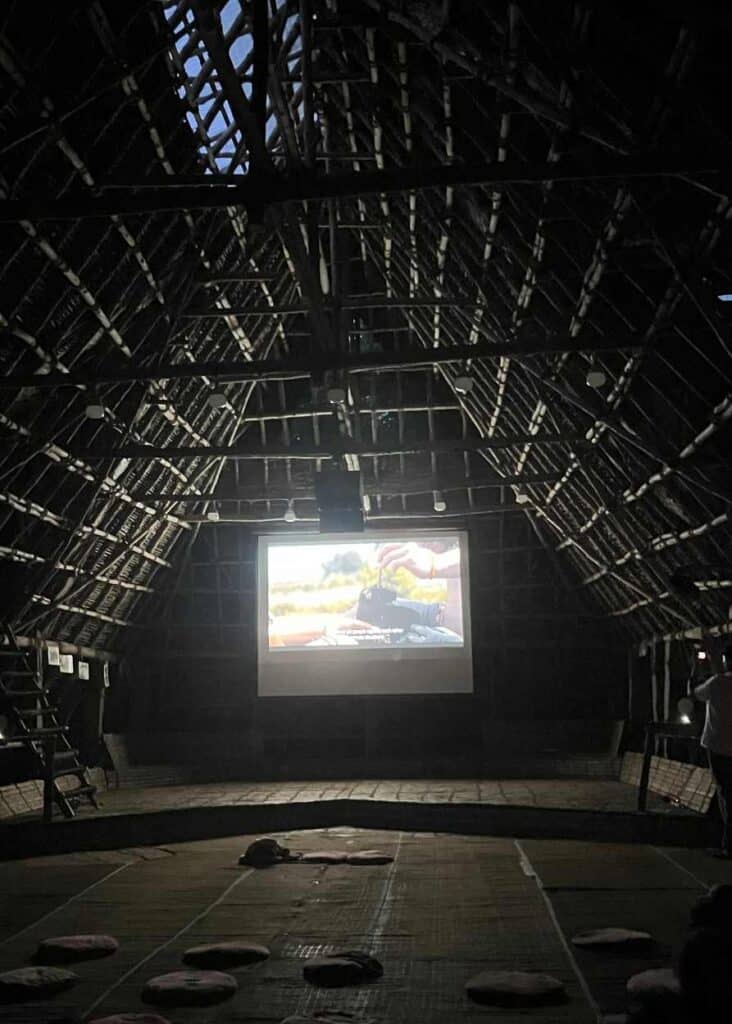 un documental siendo proyectado en sadhana forest